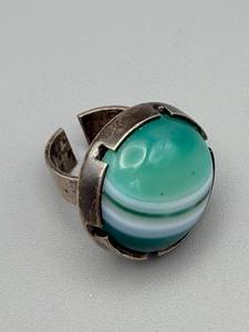 lot 130 image: Ring - Finland 830 Silver with Teal-Green Agate Cabochon