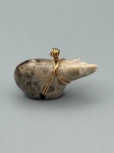 lot 134 image: Fossil Coral Pendant - Gold-Wire Wrapped with Coiled Bail