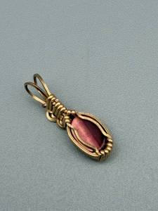 lot 138 image: Pink Cabochon Pendant - Gold-Tone Wire-Wrapped