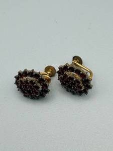 lot 156 image: Garnet Cluster Screw-Back Earrings - Gold-Tone, Vintage Style, Pair