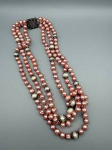 lot 158 image: Pink Bead Necklace - Multi-Strand, 16 in Length - Decorative Clasp