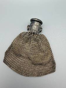 lot 163 image: Chainmail Mesh Coin Purse - Antique With Linen Interior And Clasp Frame