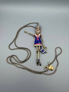 lot 189 image: Betsey Johnson Skeleton Girl Pendant Necklace - Blue Enamel Dress, Anchor Detail