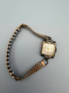 lot 193 image: Vintage Ladies Wristwatch - Gold Tone Rectangle Case, Two-Tone Bracelet