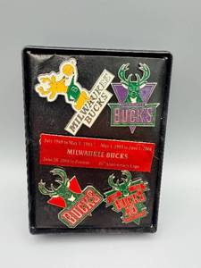 lot 215 image: Milwaukee Bucks Patch Collection in Display Tin - 40th Anniversary Logos Set