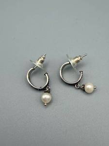 lot 230 image: Silver-Tone Hoop Earrings with Pearl Drops