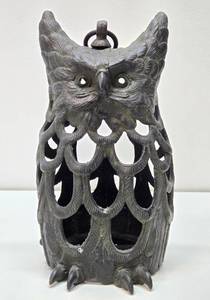 lot 10 image: Pierced Cast Iron Owl Hanging Lantern #2