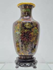 lot 14 image: Excellent vintage Cloisonn Enameled Brass Vase
