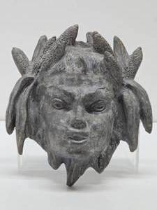 lot 24 image: Vintage Cast Metal Gothic Style Face Sculpture