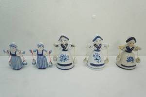 lot 20 image: Vintage Delft Dutch girl milkmaid figurine bells (5ct)
