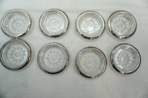 lot 45 image: Vintage Leonard silver-platedcrystal glass coasters. SunburstStarburst design