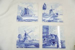 lot 120 image: (4ct) Vintage Delft Hand Painted Tiles. Holland. 6 square