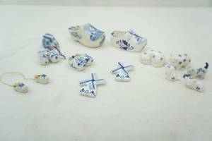 lot 125 image: Vintage Delftware Miniatures, Clogs, Animal Figurines, Windmills