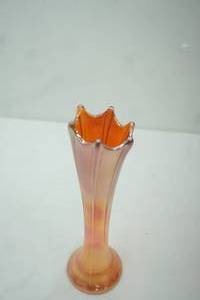 lot 140 image: vintage Marigold Carnival Glass Swung Vase 9.5 tall