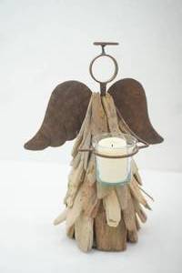 lot 142 image: Driftwood and Metal Angel Figurine Candle Holder 11 tall, 9.5 wide