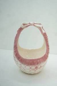 lot 144 image: Vintage WhitePink Ceramic BasketPlanter 12 tall