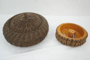 lot 161 image: Vintage Round Wicker Basket vintage nutcracker bowl set-