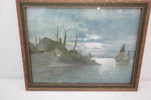 lot 171 image: Vintage Framed Print 13x 10. Seascape at Twilight