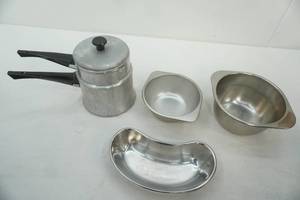 lot 199 image: Vintage Double Boiler and Stainless Steel Mixing Bowls