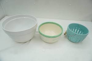 lot 200 image: ceramicstoneware mixing bowls, decorative ceramic basket