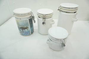 lot 204 image: 4ct white ceramic canisters
