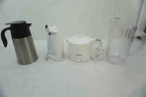 lot 213 image: Stainless Steel Coffee Carafe, electric can opener, water boiler, large water pitcher