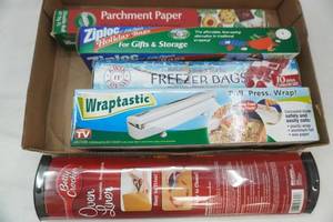lot 219 image: Kitchen Supplies Wraptastic (New), freezer bags, parchment paper, oven liner