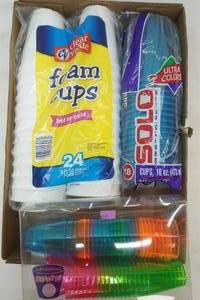 lot 221 image: NEW 12 oz Styrofoam Cups, Solo Cups, Shot Glasses