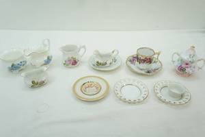 lot 302 image: Vintage Fine China Sugars, Creamers, butter pats, small plate, rose tea cup
