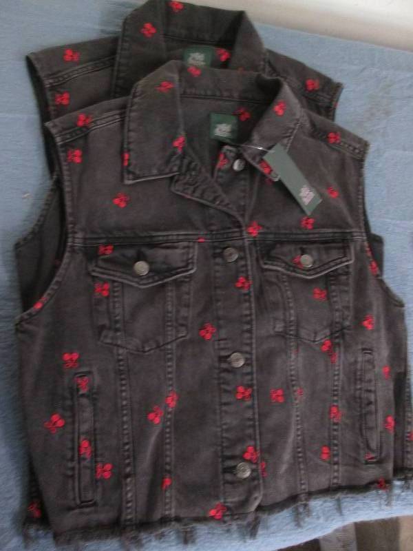 lot 688 image: 2 cherry demin vests size small...