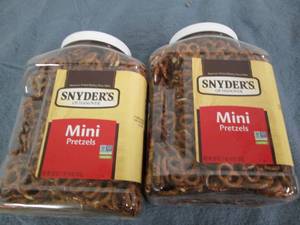lot 107 image: 2 One pound jars of Snyders mini p...