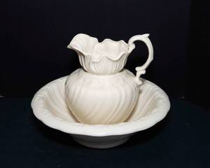 lot 79 image: Vintage Cream Colored Pitcher and Wash Basin