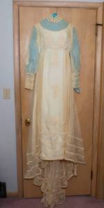 lot 75 image: 1970s Vintage Wedding Dress  Sheer Long Sleeves with Small Train