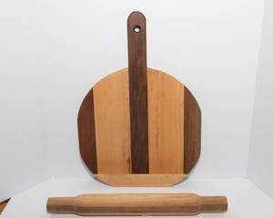 lot 94 image: Handcrafted Wooden Pizza Paddle & Rolling Pin