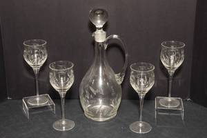 lot 111 image: Etched Glass Decanter & Goblets Set