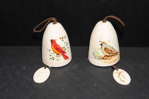 lot 113 image: Ceramic Bird Hanging Wind Chimes - Cardinal and Qual