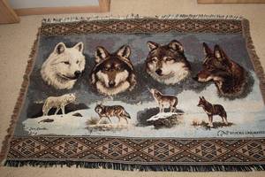 lot 189 image: Ducks Unlimited Tapestry Throw  Wolf Scene by Larry Chandler