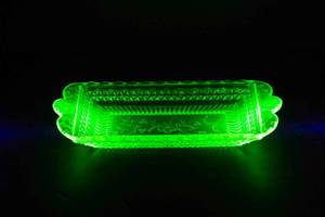 lot 8 image: Rare Antique Wildflower Uranium Glass Relish Dish