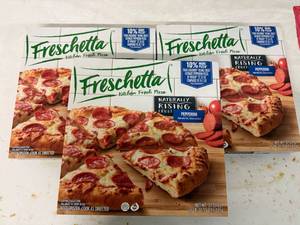 lot 83 image: B. 3x Freschette Rising Crust Pepperoni Pizza