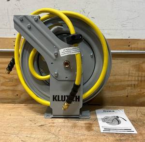 lot 29 image: Klutch Auto-Rewind Air Hose Reel with 12in.. x 50ft. Oil-Resistant Rubber Hose, 300 PSI #113704 Msrp $349.99