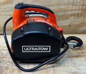 lot 93 image: Ultra-Tow Portable Electric Winch, 120V, 1100-Lb. Horizontal and Vertical Capacity, Steel Cable, Brushless Motor #5689273 Msrp $224.99