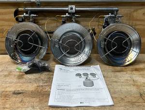 lot 94 image: Mr. Heater Tank-Top Propane Heater, Triple Burner, 10,000-45,000 BTU, Model# MH45T #39758 Msrp $184.99