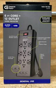 lot 228 image: Commercial Electric 6 FT Cord  12 Outlet Surge Protector