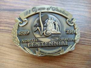 1989 North Dakota Centennial Brass Belt Buckle