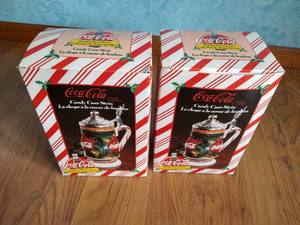 (2) Vintage Coca-Cola Candy Cane Steins - NIB