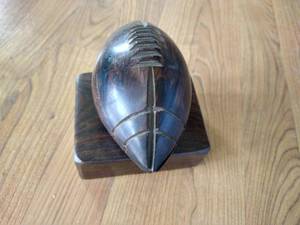 Neat Carved Wooden Football & Stand - Very Heavy