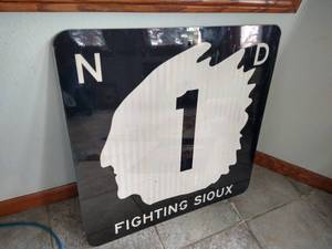 Large Metal Highway Fighting Sioux Sign