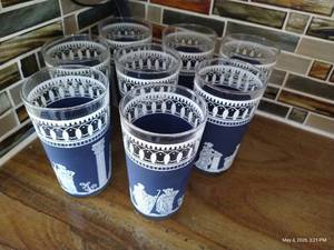 Set of (8) Vintage Jeaunette Glass Hellenic Blue Wedgewood Tumblers