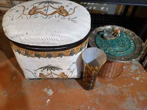 Home Decor Lot - Basket, Vase, Etc