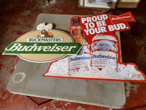 (2) Large Budweiser Tin Signs
